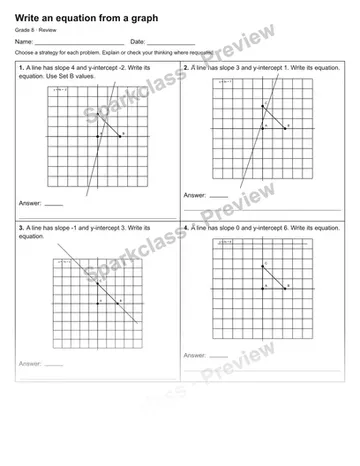 Write an equation from a graph — Review — Grade 8 worksheet preview