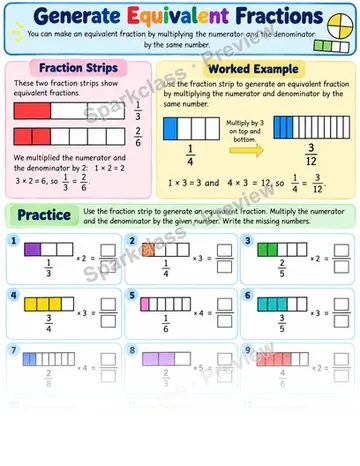 Generate Equivalent Fractions — Grade 3 worksheet preview