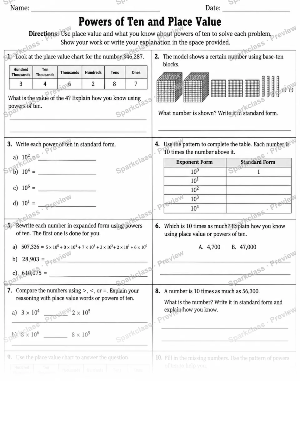 5.NBT.A.1 · 1 Place Value Patterns Variant 01 — page 1