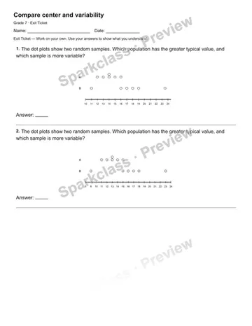 Compare center and variability — Exit Ticket — Grade 7 worksheet preview