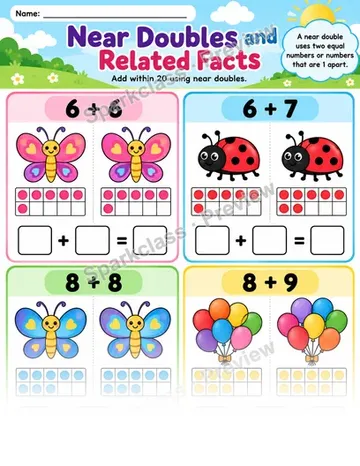 Near Doubles — Grade 1 worksheet preview