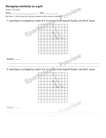 Recognize similarity on a grid — Exit Ticket — Grade 8 worksheet preview