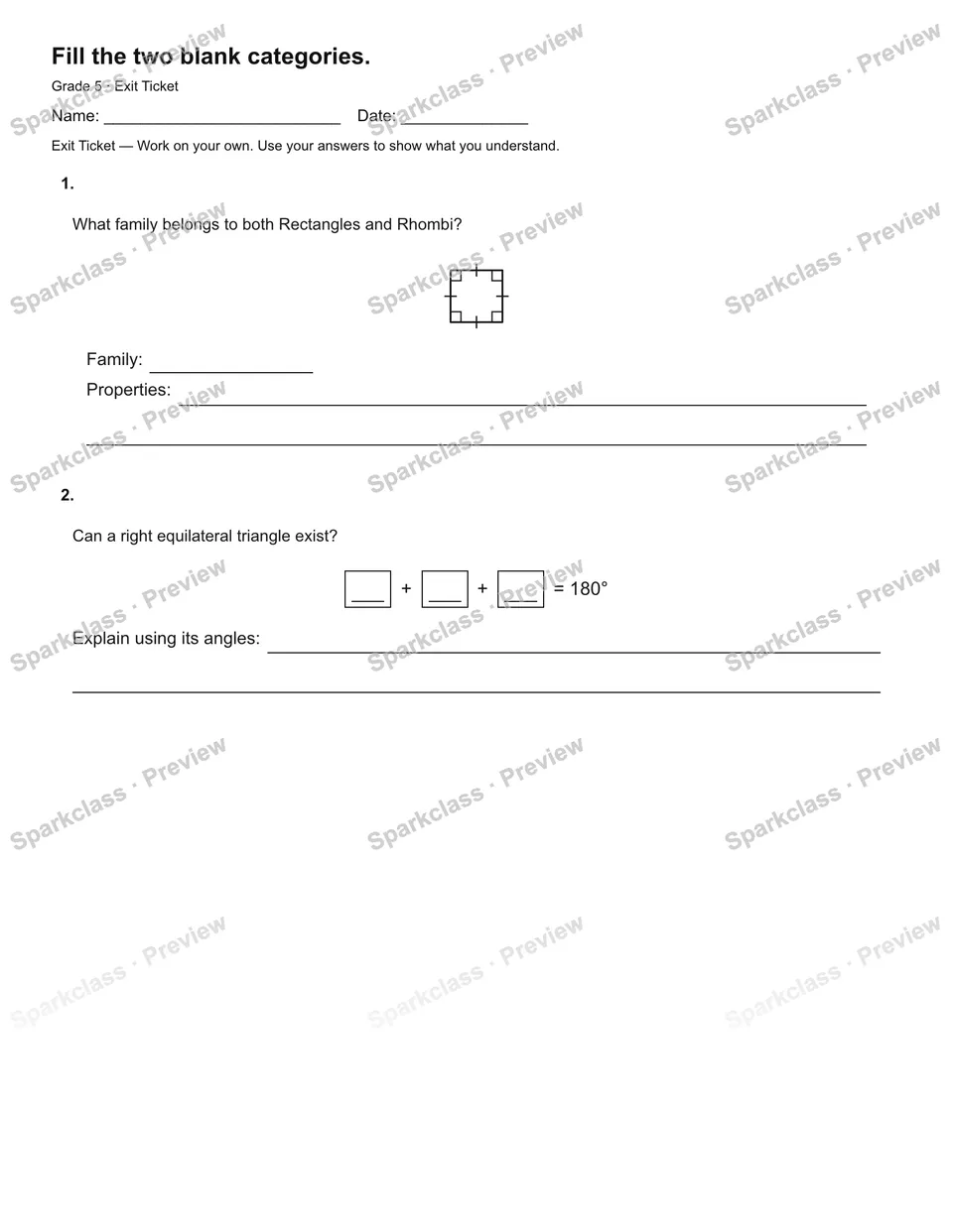 Fill the two blank categories. — Exit Ticket — page 2
