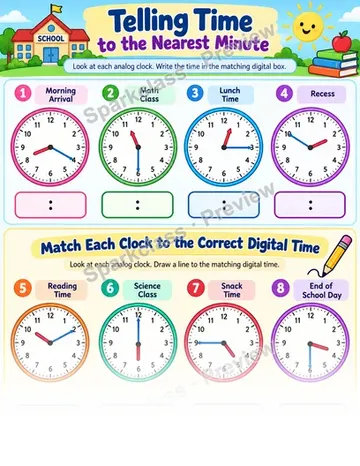 Tell Nearest Minute 01 — Grade 3 worksheet preview