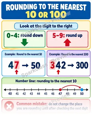 Knowledge Guide · Round to the Nearest 10 or 100 — Grade 3 worksheet preview