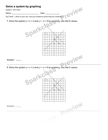 Solve a system by graphing — Exit Ticket — Grade 8 worksheet preview
