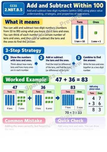 Knowledge Guide · Add and Subtract Within 100 — Grade 2 worksheet preview