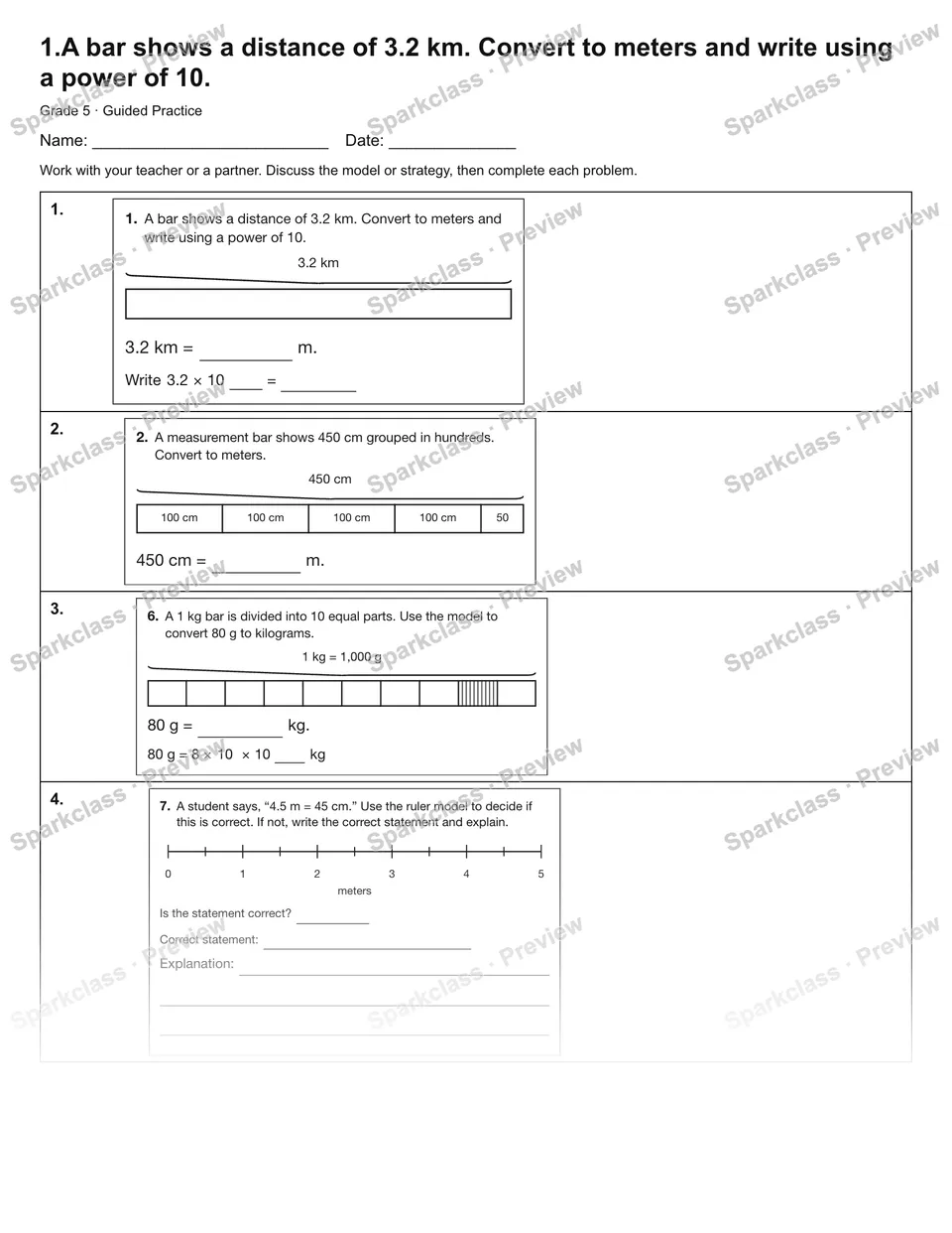 1.A bar shows a distance of 3.2 km. Convert to meters and write using a power of 10. — Guided Practice — page 1