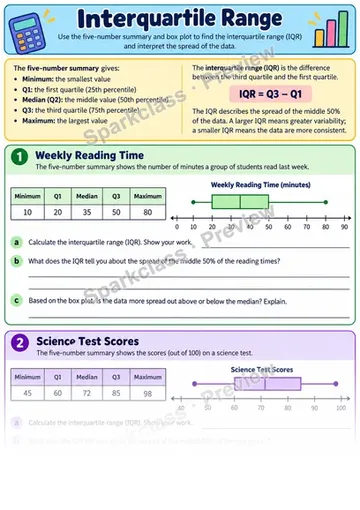 Interquartile Range — Grade 6 worksheet preview