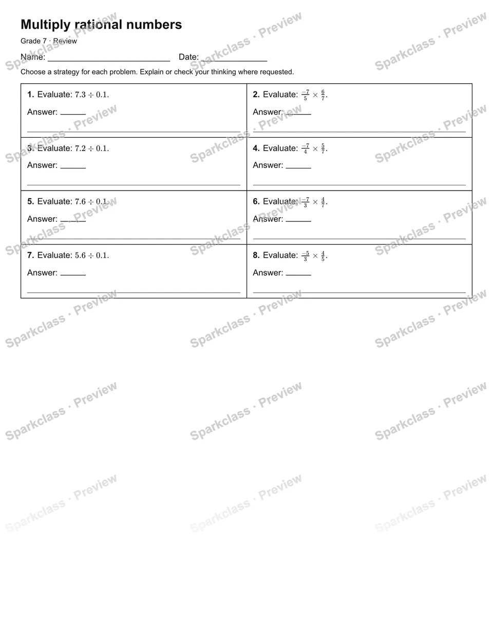 Multiply rational numbers — Review — page 1