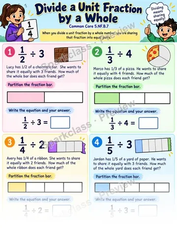 Divide a Unit Fraction by a Whole Number — Grade 5 worksheet preview