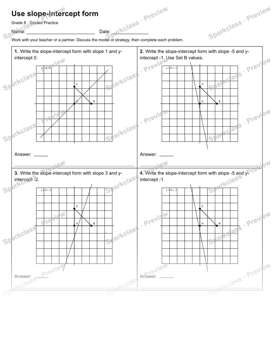 Use slope-intercept form — Guided Practice — page 1