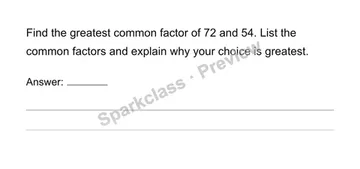 Find greatest common factors — Grade 6 problem preview