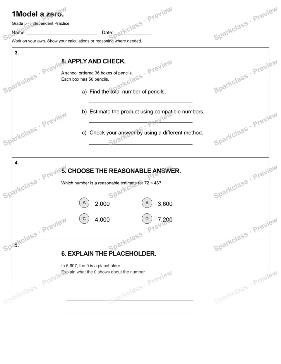 1Model a zero. — Independent Practice — page 2