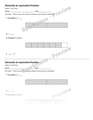 Generate an equivalent fraction — Exit Ticket — Grade 3 worksheet preview