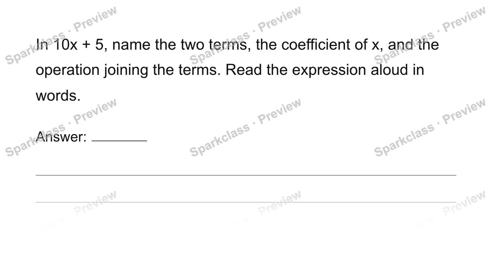 Read and write expressions and identify their parts — page 1