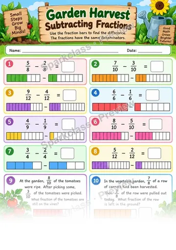 Subtract Fractions With Like Denominators — Grade 4 worksheet preview