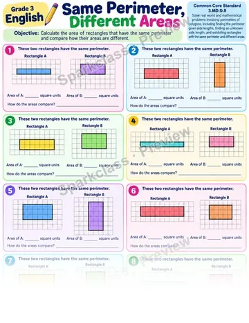 Same Perimeter Different Area 01 — Grade 3 worksheet preview