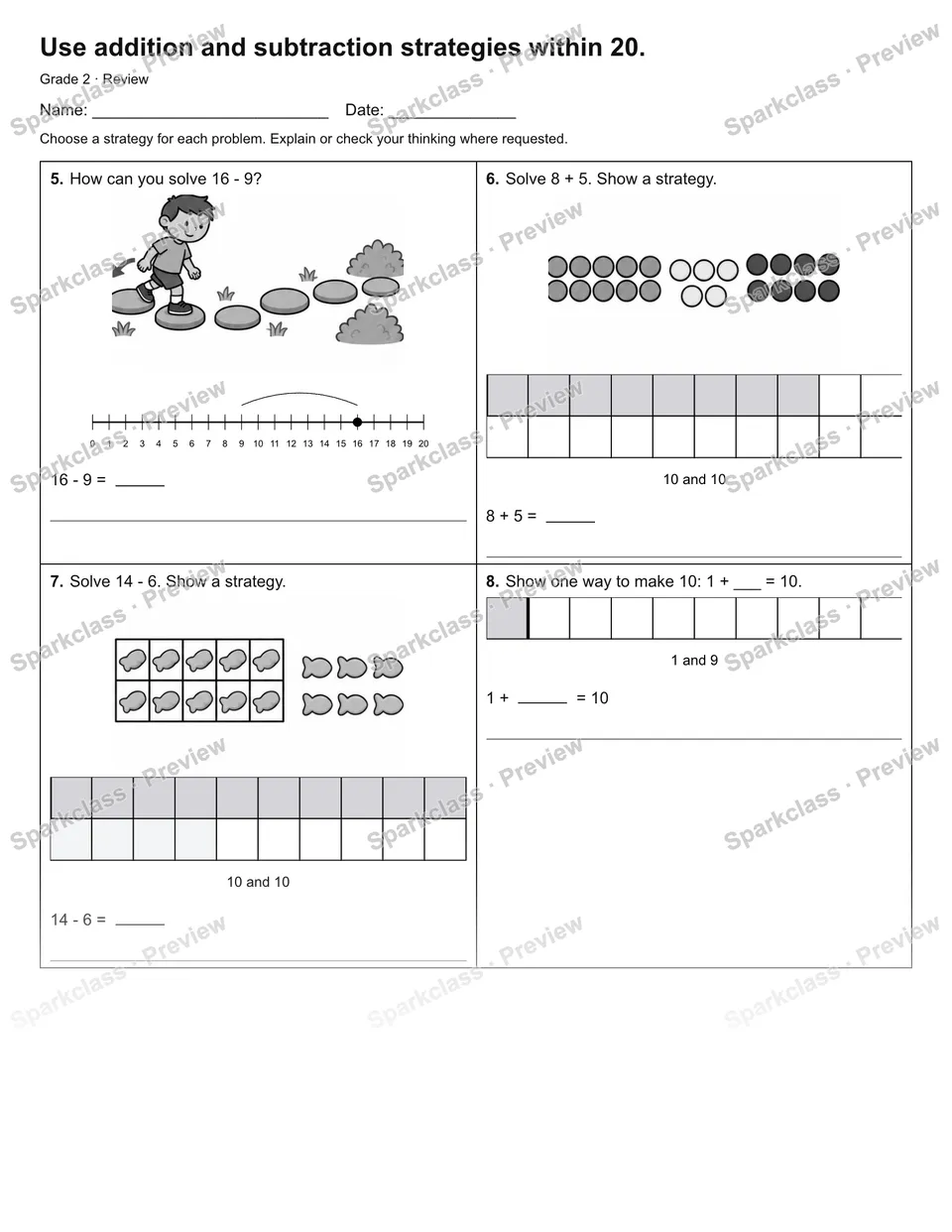 Use addition and subtraction strategies within 20. — Review — page 2