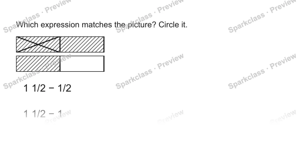 Which expression matches the picture? Circle it. 1 1/2 − 1/2 1 1/2 − 1 — page 1