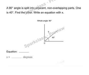 Find an unknown angle — Grade 4 problem preview