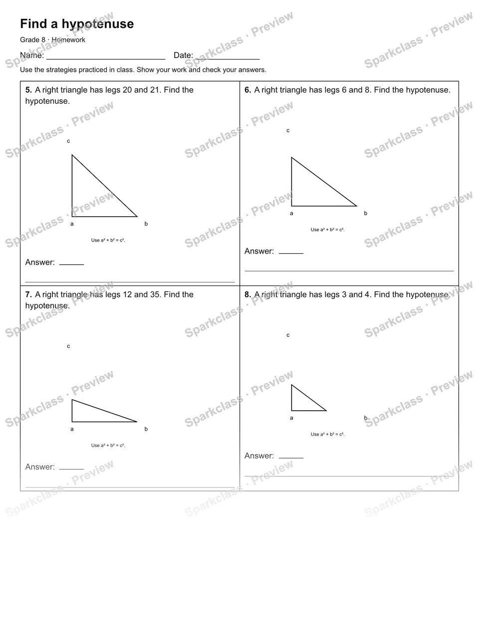 Find a hypotenuse — Homework — page 2