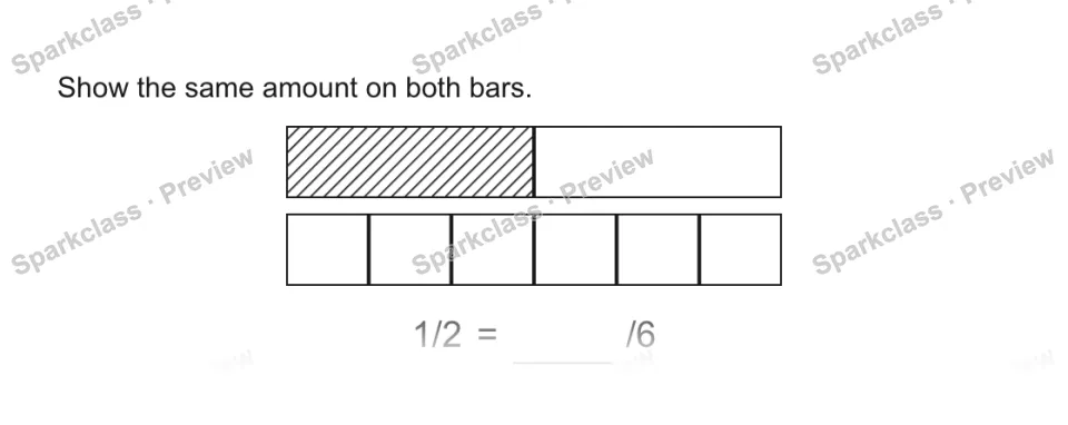 Show the same amount on both bars. 1/2 = /6 — page 1