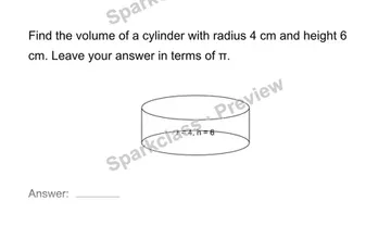 Find a cylinder volume — Grade 8 problem preview