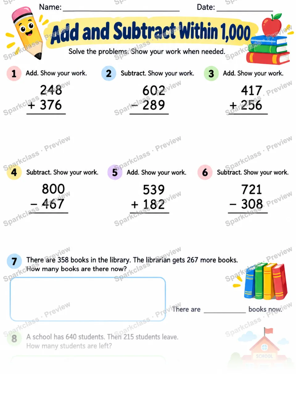 2.NBT.B.7 · Add Subtract Within 1000 — page 1