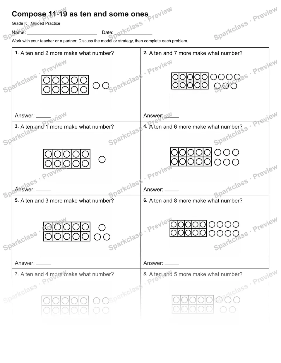Compose 11-19 as ten and some ones — Guided Practice — page 1
