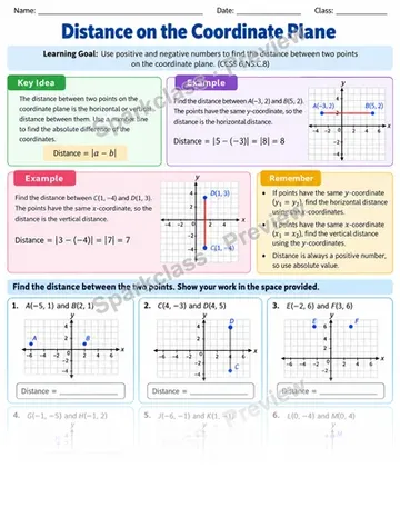 Coordinate Distance — Grade 6 worksheet preview