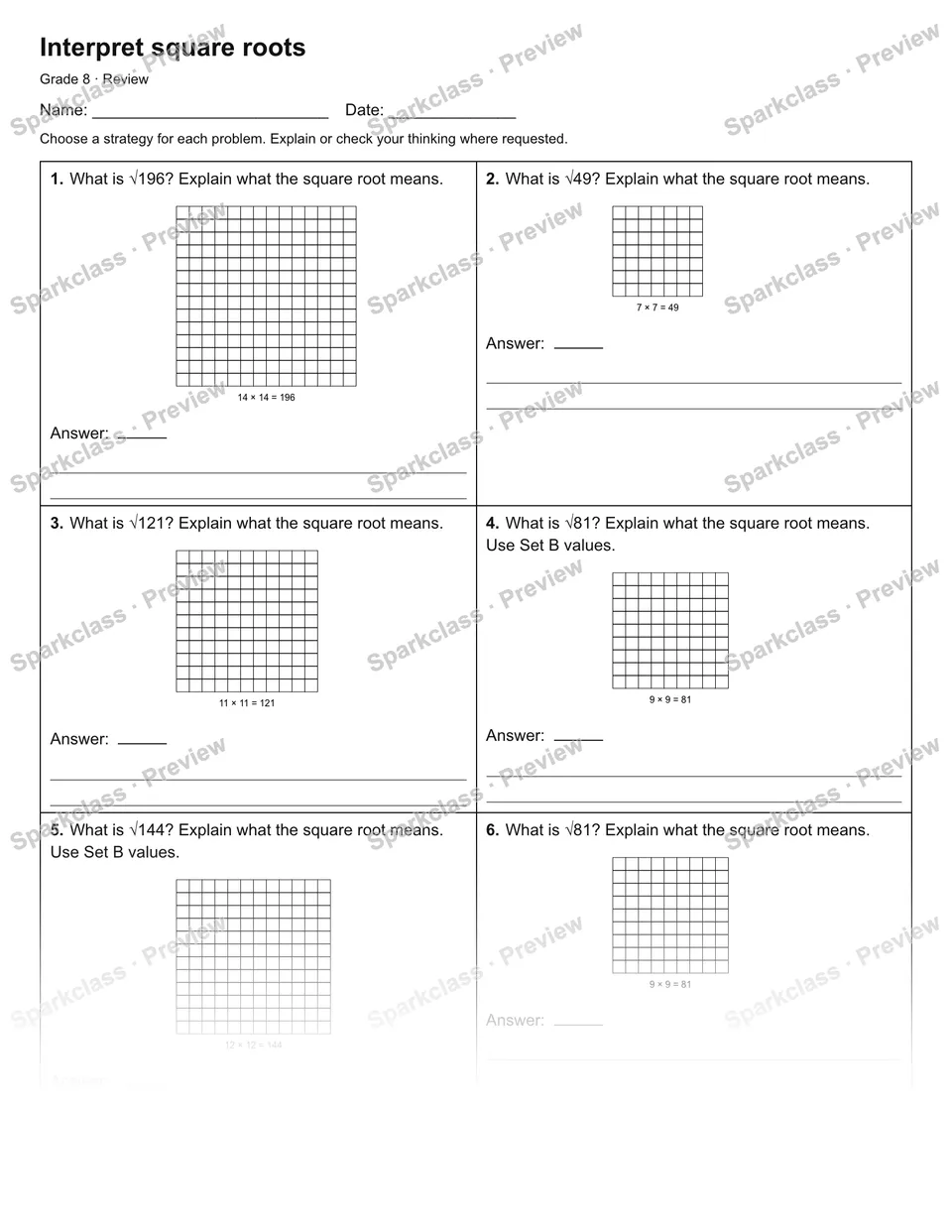 Interpret square roots — Review — page 1