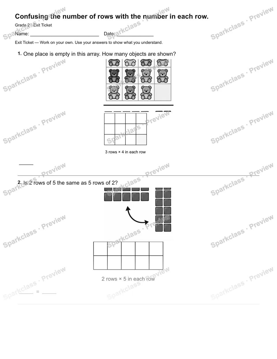 Confusing the number of rows with the number in each row. — Exit Ticket — page 1