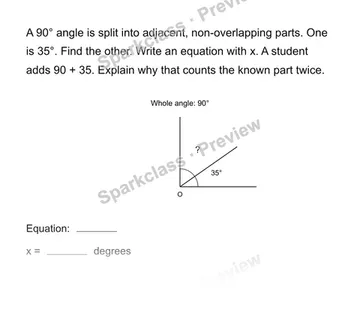 Find an unknown angle — Grade 4 problem preview