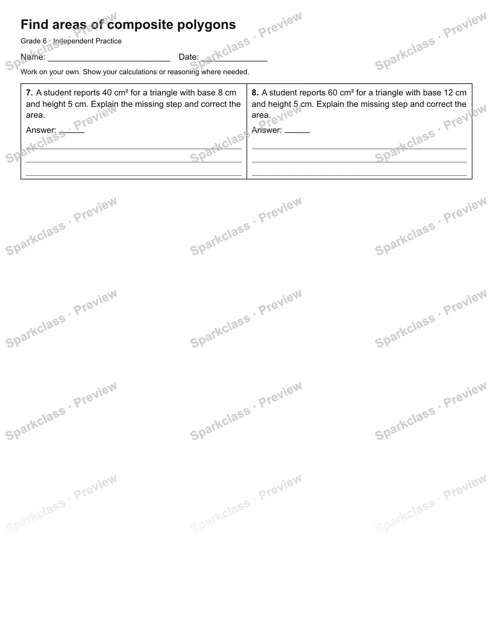 Find areas of composite polygons — Independent Practice — page 2