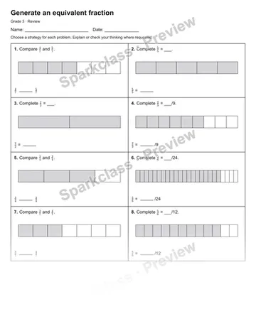 Generate an equivalent fraction — Review — Grade 3 worksheet preview