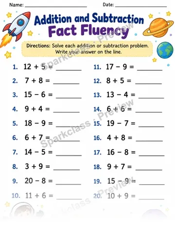 2.OA.B.2 · Fact Fluency — Grade 2 worksheet preview