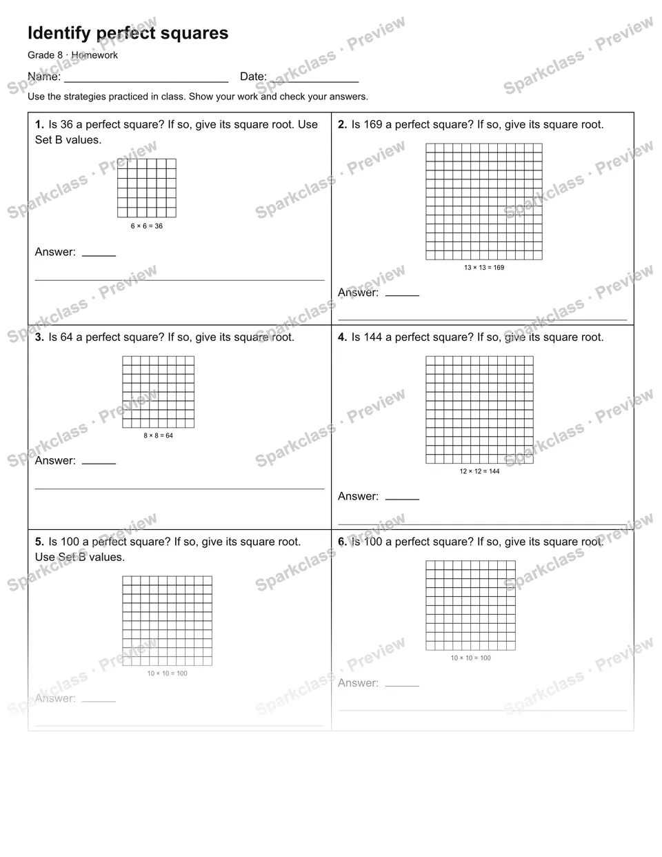 Identify perfect squares — Homework — page 1