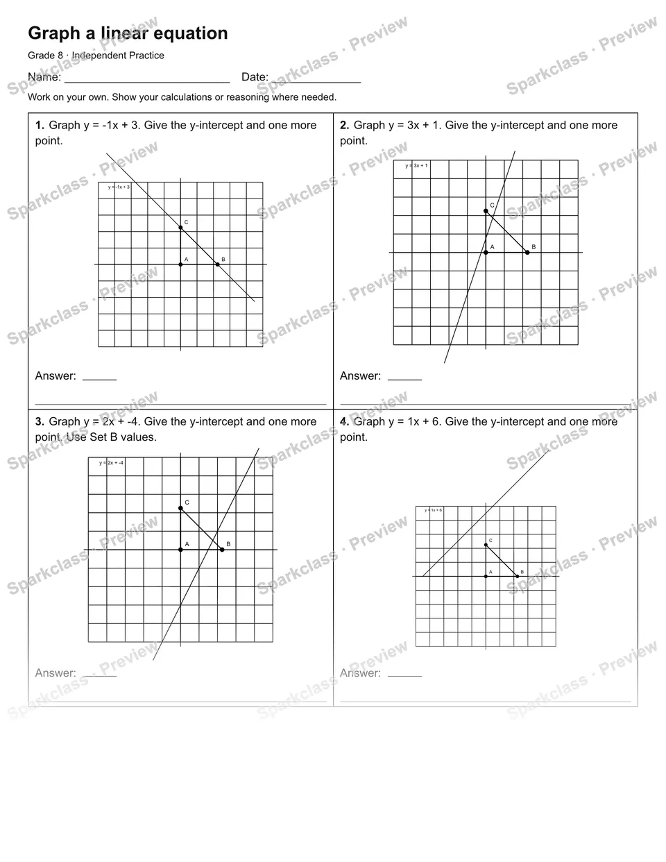Graph a linear equation — Independent Practice — page 1
