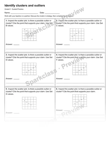 Identify clusters and outliers — Guided Practice — Grade 8 worksheet preview
