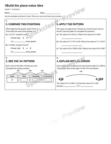 1Build the place-value idea — Homework — Grade 5 worksheet preview
