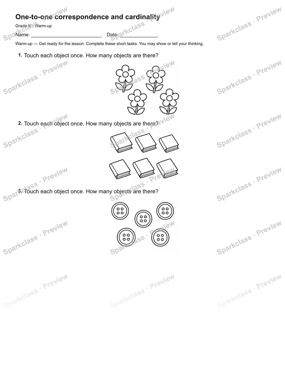 One-to-one correspondence and cardinality — Warm-up — page 2