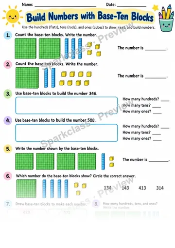 2.NBT.A.1 · Base Ten Models — Grade 2 worksheet preview