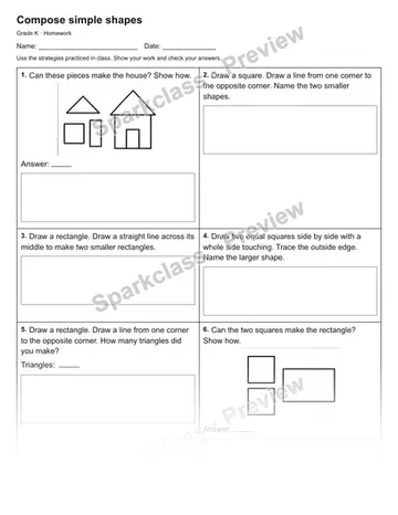 Compose simple shapes — Homework — Kindergarten worksheet preview