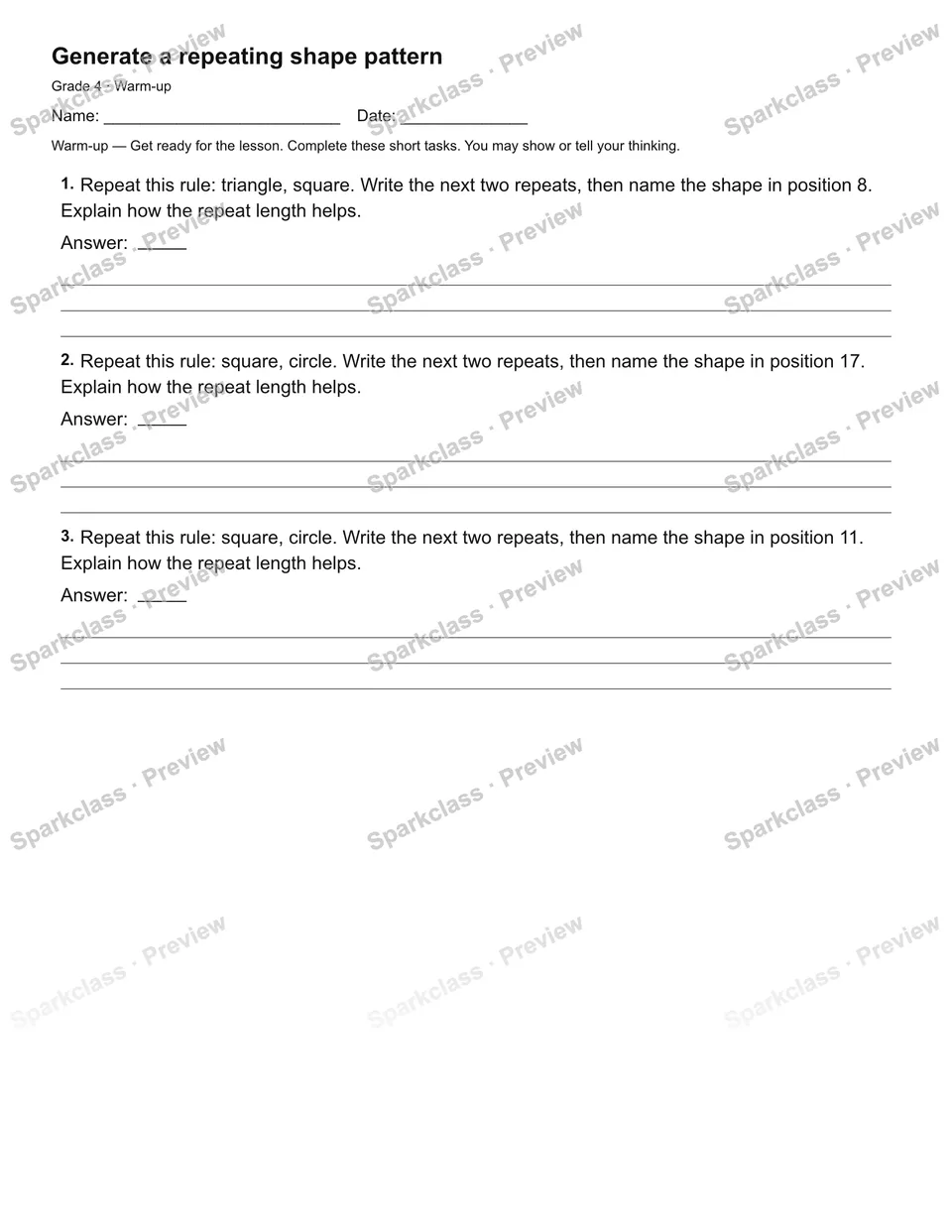 Generate a repeating shape pattern — Warm-up — page 2
