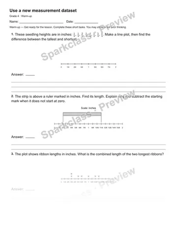 Use a new measurement dataset — Warm-up — Grade 4 worksheet preview