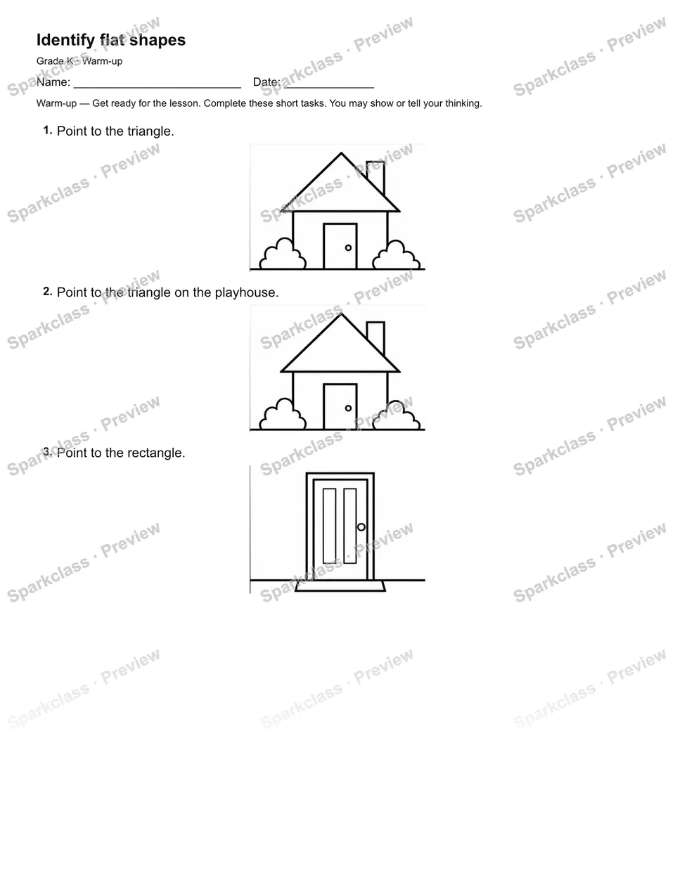 Identify flat shapes — Warm-up — page 1