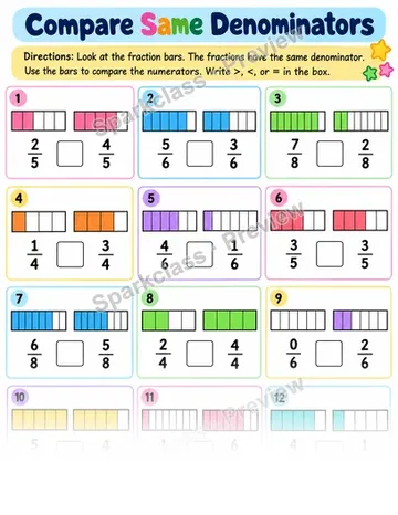 Same Denominator Compare — Grade 3 worksheet preview