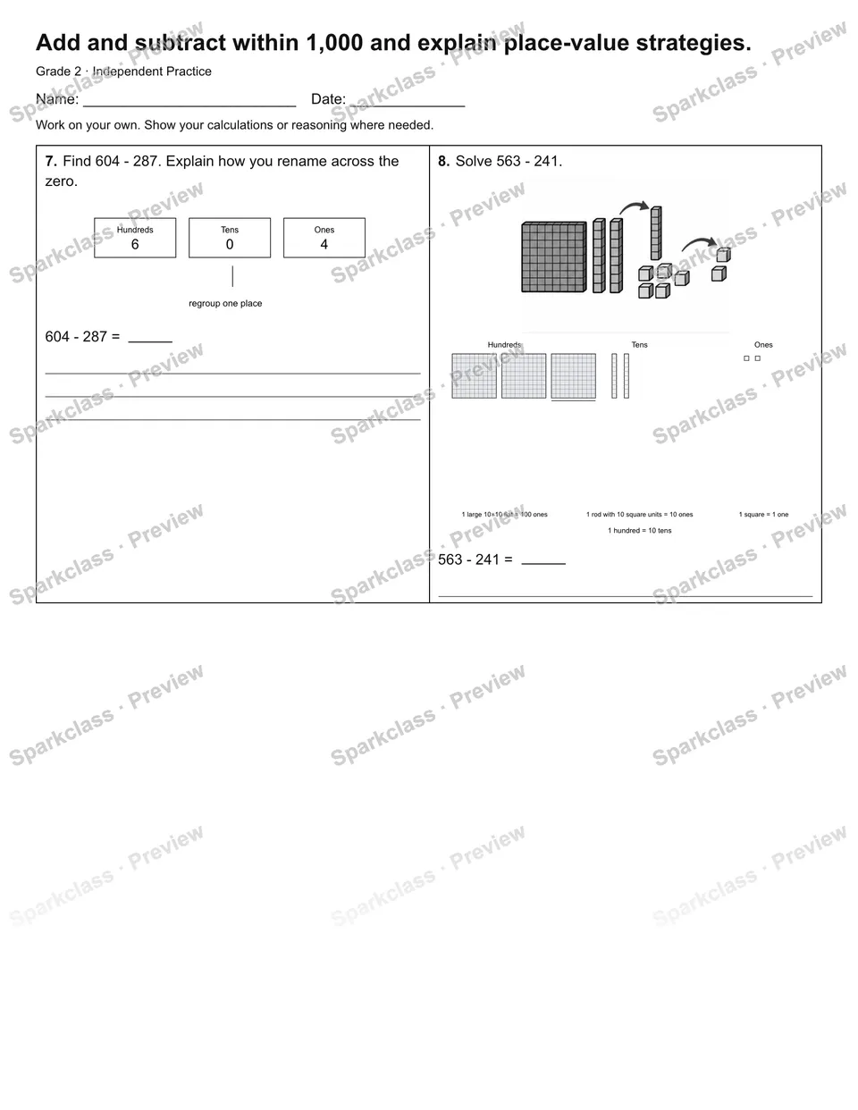 Add and subtract within 1,000 and explain place-value strategies. — Independent Practice — page 2