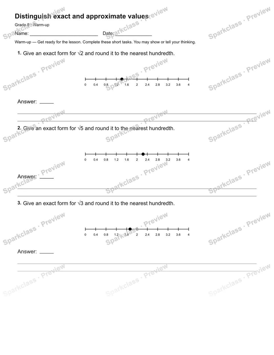 Distinguish exact and approximate values — Warm-up — page 2